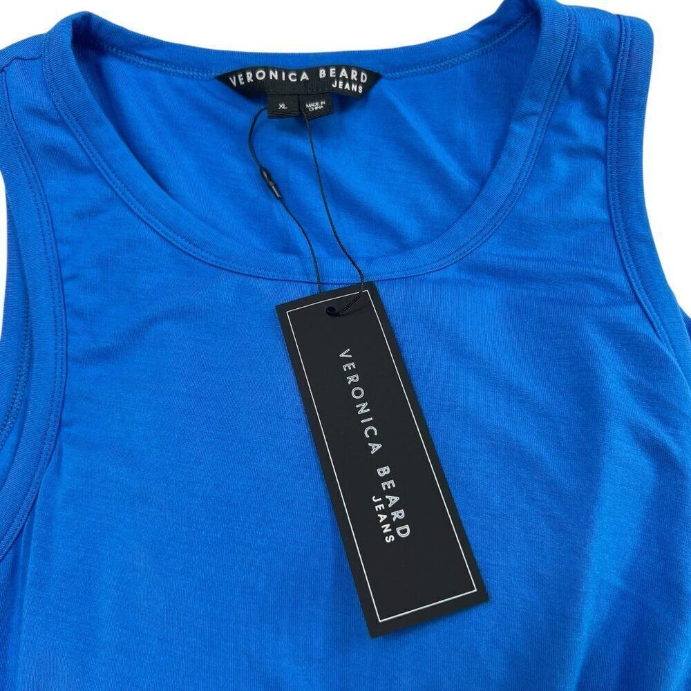 Veronica Beard NWT Sleeveless Ruched Side Midi Haylee Dress Azure Blue Size XL - Picture 7 of 11